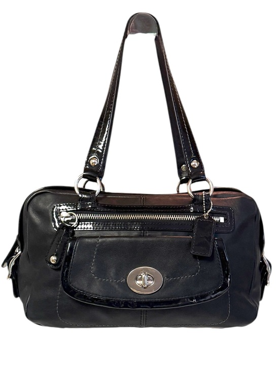 Coach Handbags - Coach Bonnie Vintage 2008 Black Leather Dual Zip Satchel Carryall Bag #13382.